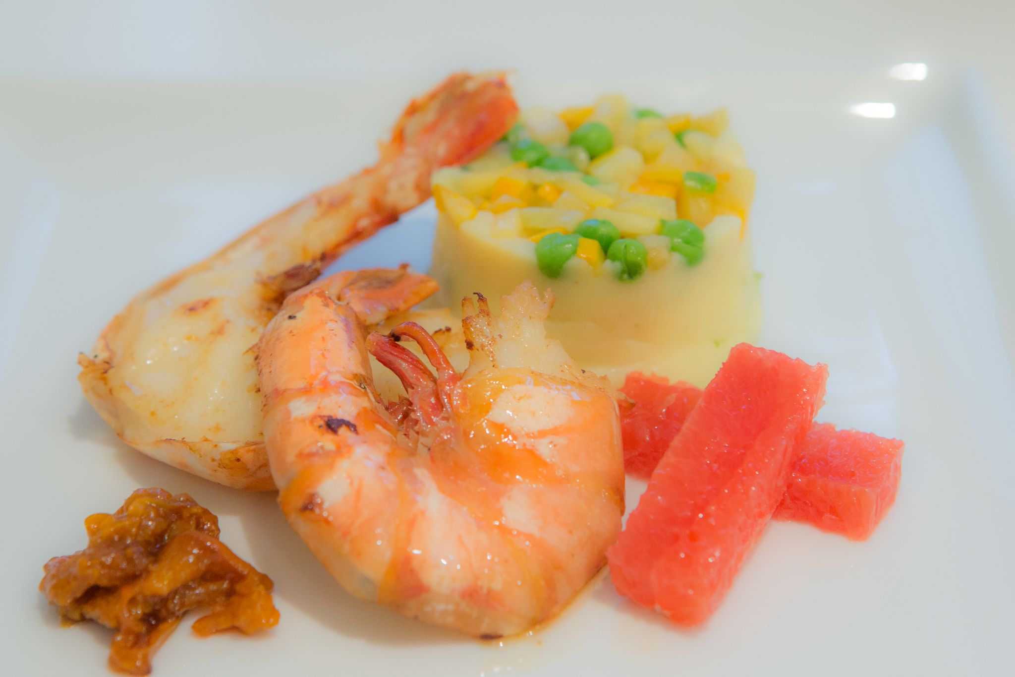 Crevettes géantes puree pamplemousse